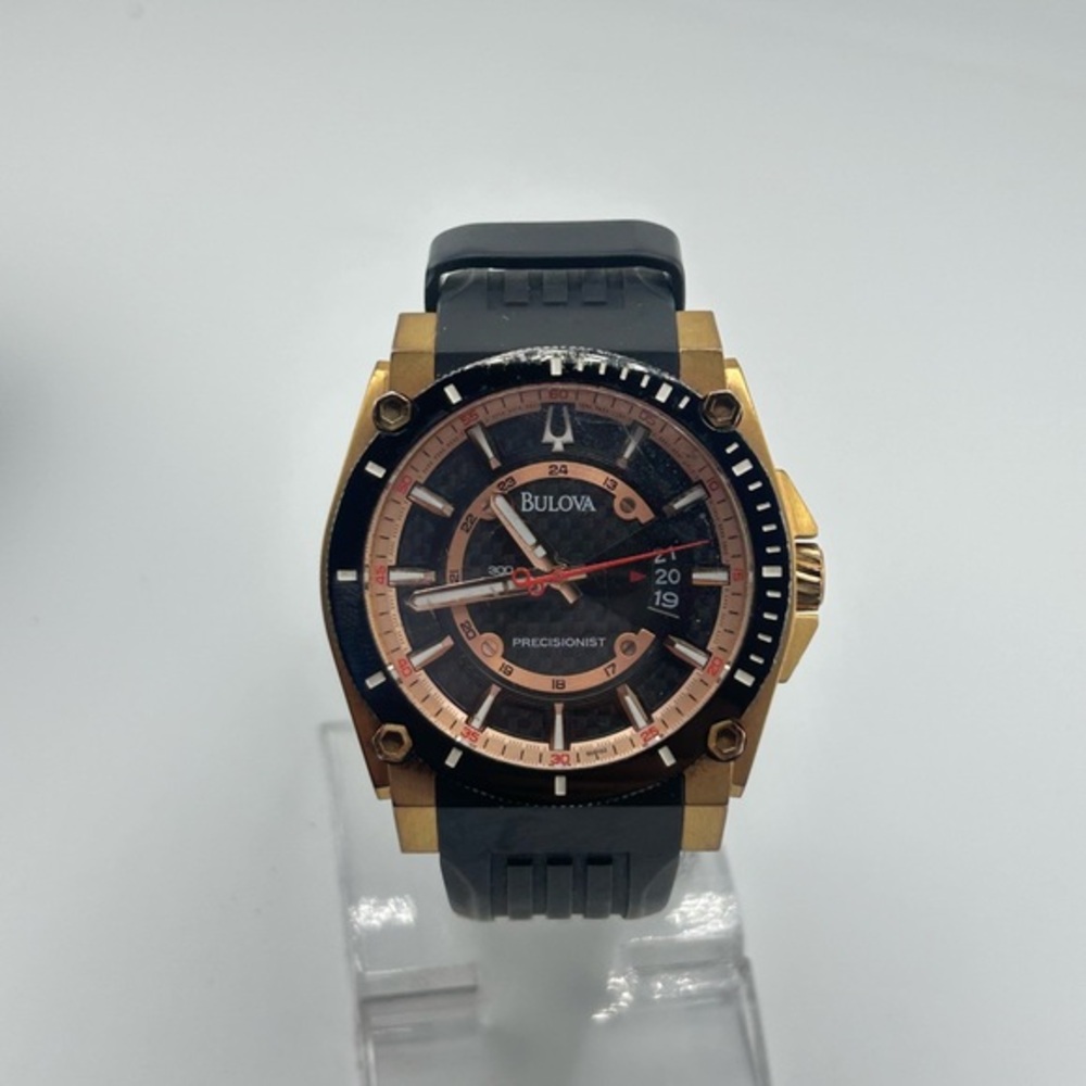 BULOVA PRECISIONIST WATCH BLACK/GOLD 300M WATER RESISTANT #541